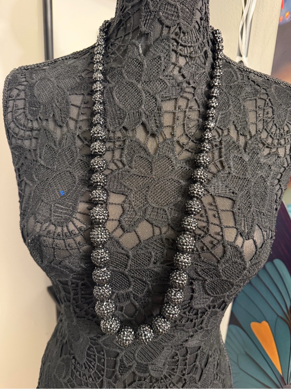 Kenneth Jay Lane Black and Silver Beaded Statement Necklace